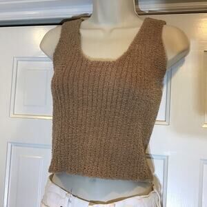 Hera Soft Tank Sweater Ribbed Tan Women L Minimalist Layering Classic Coquette